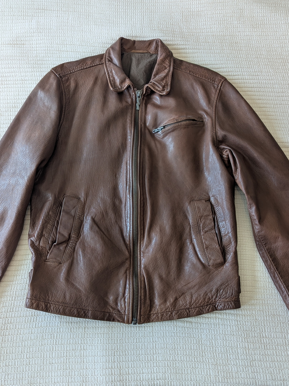 Men's Brown Leather Zip-Front Jacket